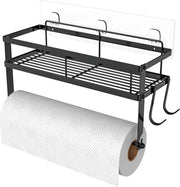 Organizzatore per carta e asciugamani con chiusura a scorrimento, fissaggio al muro con adesivo autoattacco, organizzatore 2 in 1 per cucina e bagno, design a filo di metallo, 304 acciaio inossidabile, finitura opaca grigio scuro
