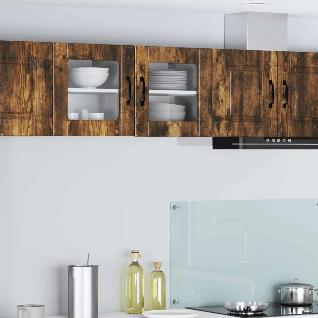 Pensile da cucina | Mobile in vetro da parete PORTO 2 pz Rovere fum¨¦