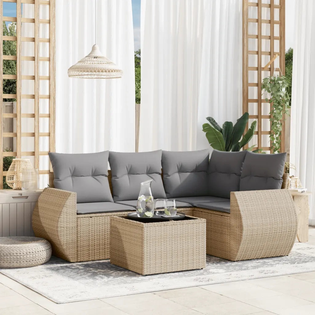 Set Divano da Giardino 5 pz con Cuscini-Sofa da Giardino-Divanetto da esterno Beige in Polyrattan 254676