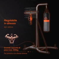 Stazione Multiuso Regolabile con Sacco da Boxe 20kg e Punching Ball per Allenamento Pugilato