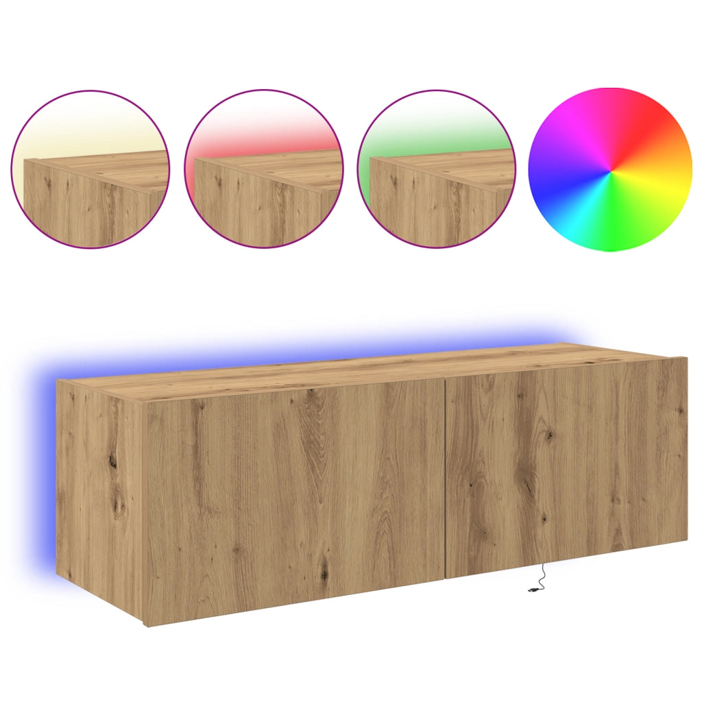 Mobile TV con luci LED Rovere Artigianale 100x35x31 cm