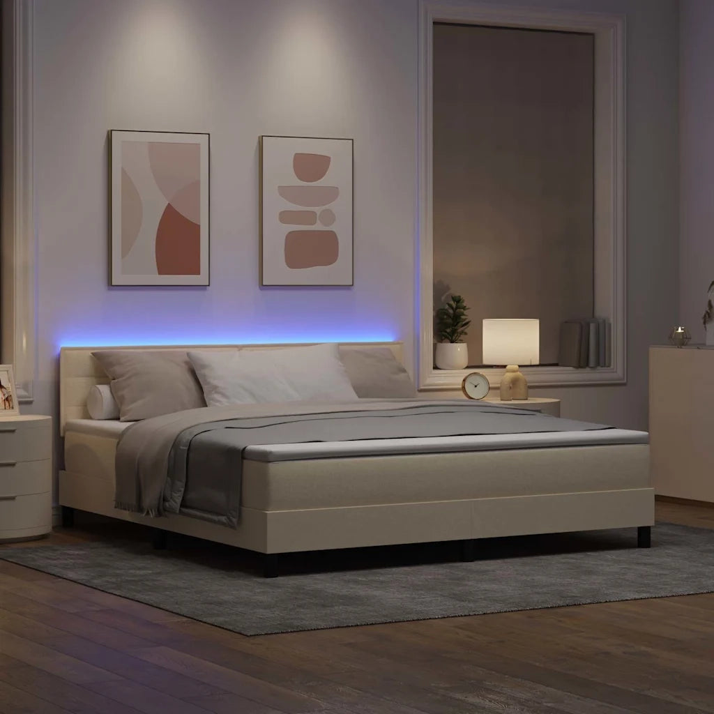 Letto a molle con materasso con led Crema 180 x 200 cm Tessuto 3342154