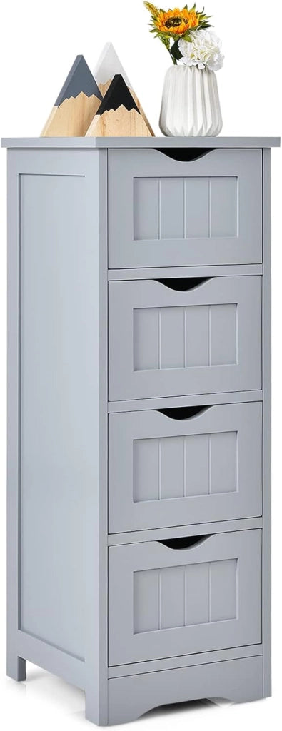 Cassettiera di Legno con Vari Cassetti, Cassettiera Verticale da Terra, Comò Moderno e Resistente, Mobiletto Autoportante per Salone Camera da Letto Bagno Ufficio (4 Cassetti, grigio)