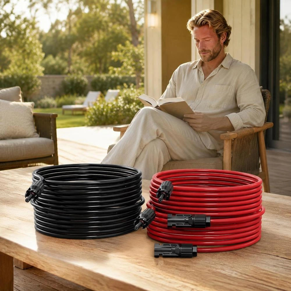 2x Solar Cable Extension Cable With Socket/plug Connections 10AWG/6 Mm² 6.1m
