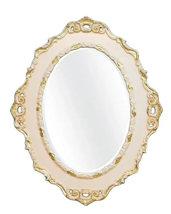 Mobili2g - specchiera sagomata laccata avorio con particolari foglia oro - misure: l.84 x h.104 x p.4