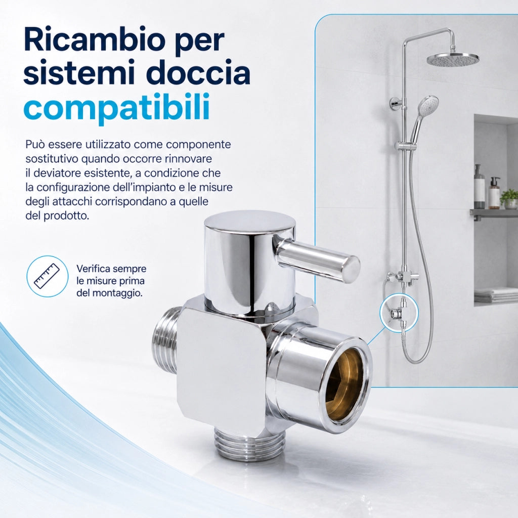 Valvola Deviatrice 3 Vie Doccia Ottone Cromato 1/2" 3/4" 79353