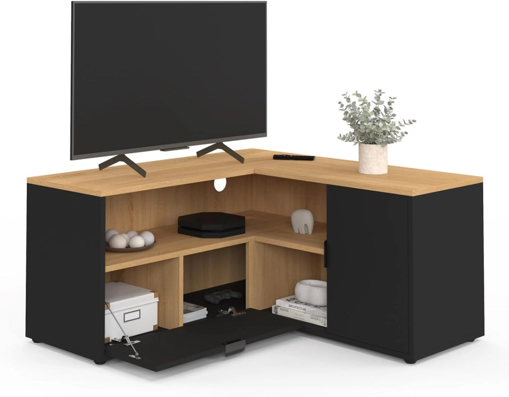 Mobile TV angolare BALTAZAR 90 x 90 cm in faggio e nero