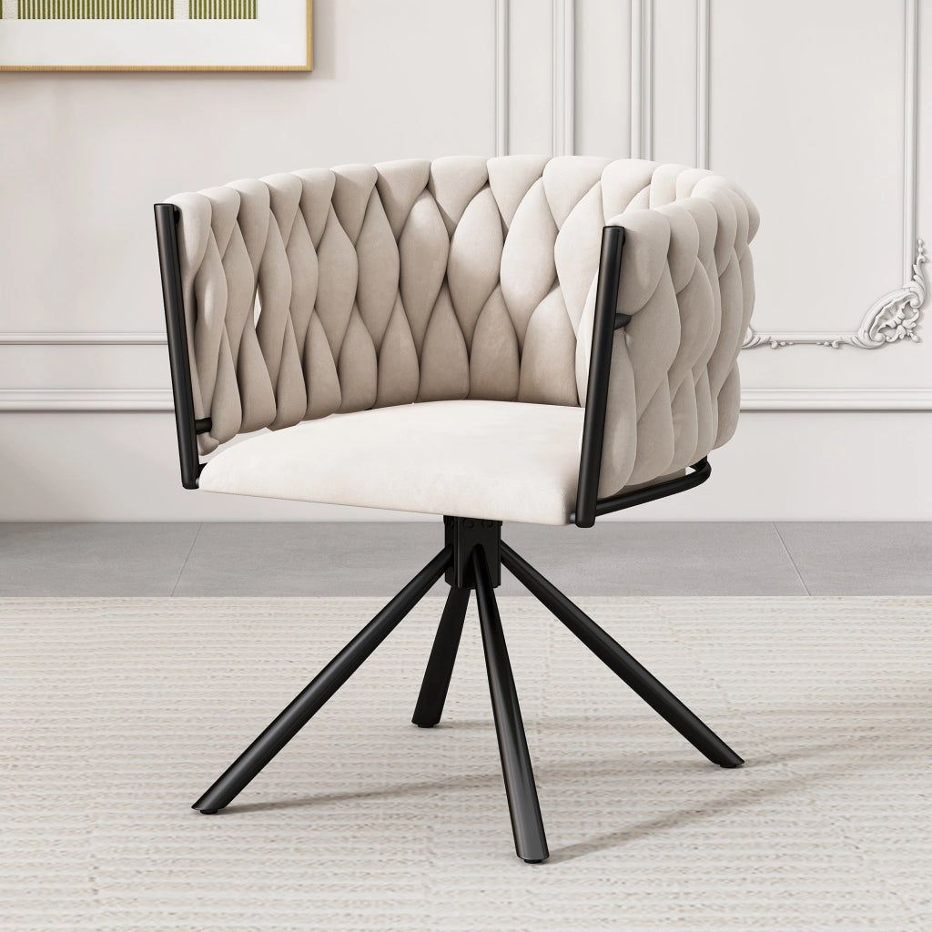 Sedia da pranzo in velluto - Zephmum- Rotazione, 4 gambe in metallo, beige