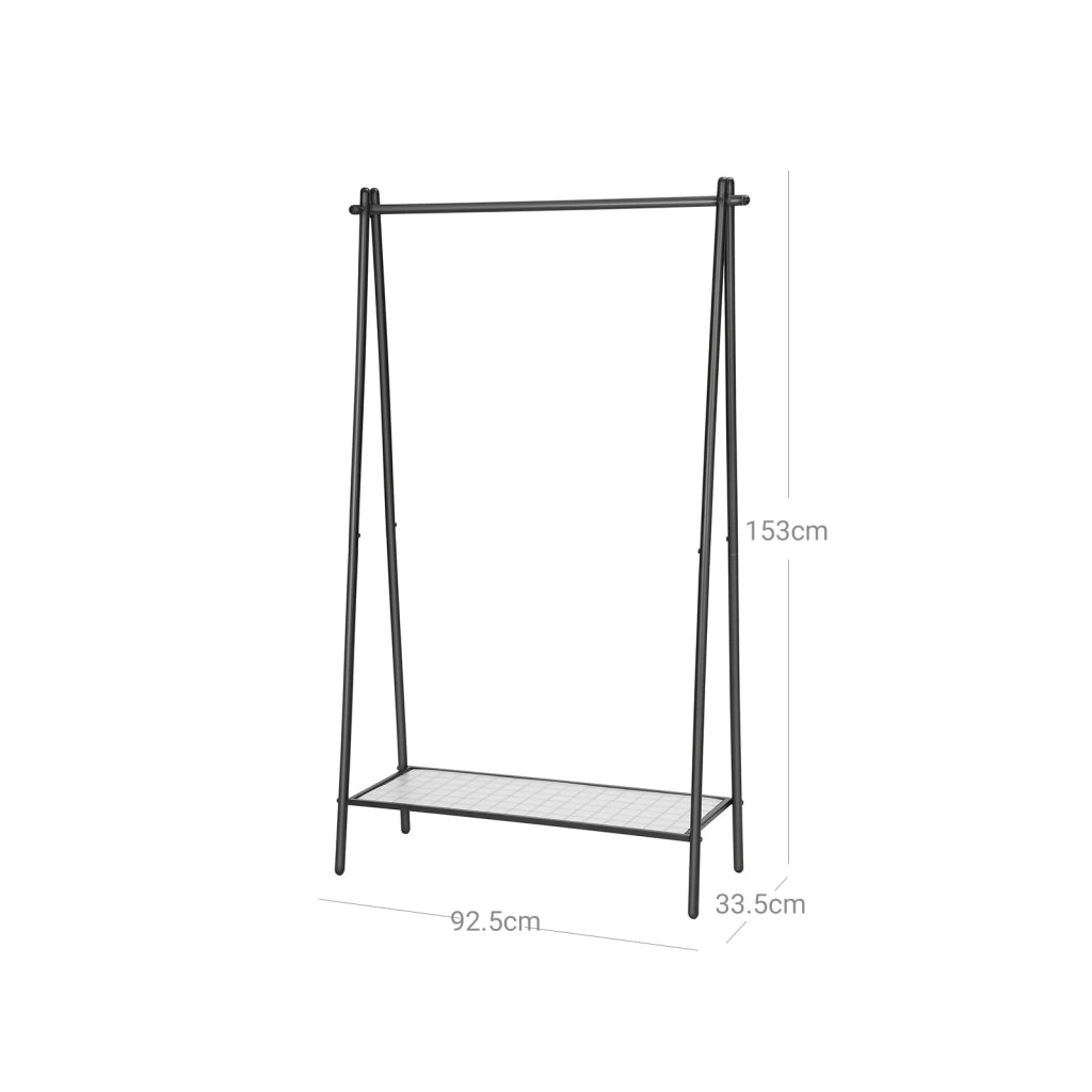 Appendiabiti in metallo con asta appendiabiti e ripiano inferiore stile semplice per camera da letto spogliatoio o guardaroba 92,5 x 33,5 x 153 cm nero opaco 12_0007121