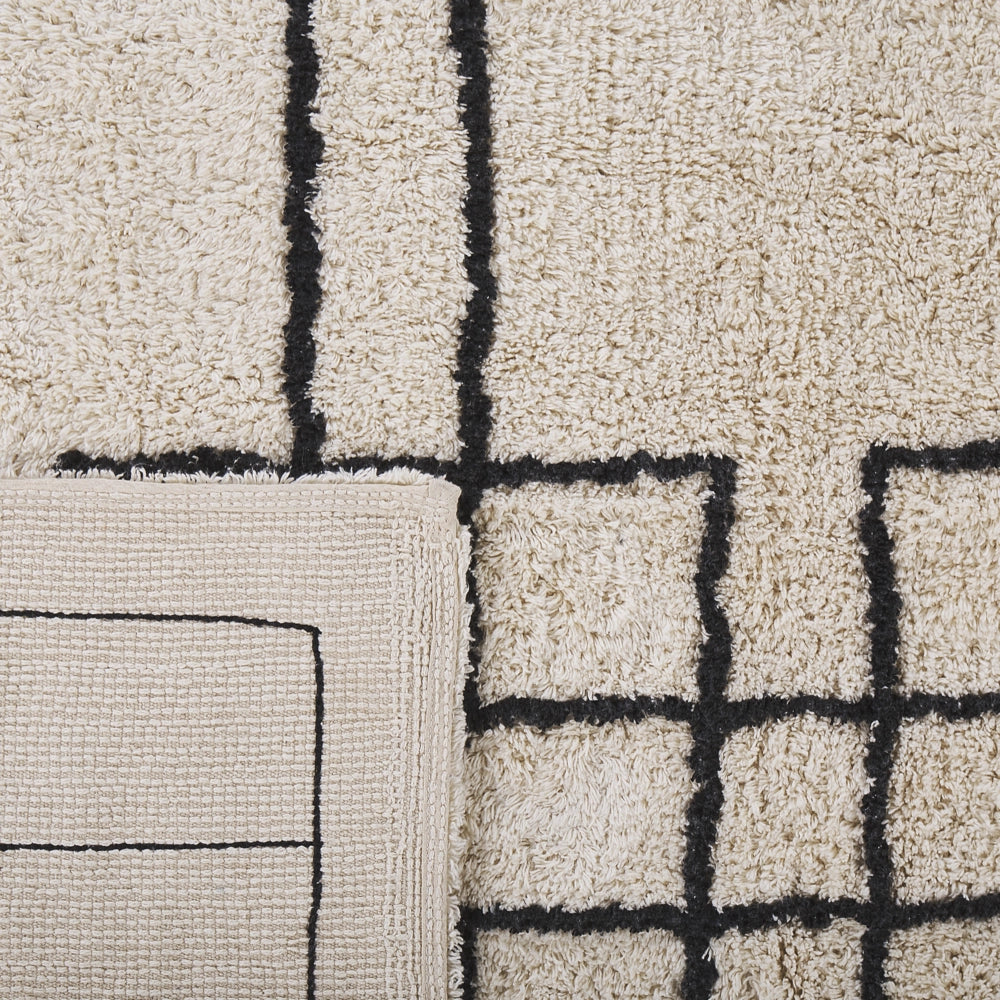 Tappeto di cotone beige scandinavo con motivo geometrico fatto a mano 160 x 230 cm