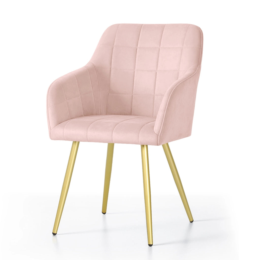 Set di 2 Sedie imbottite con cuciture quadrate LUXANO Rosa Cipria gambe oro