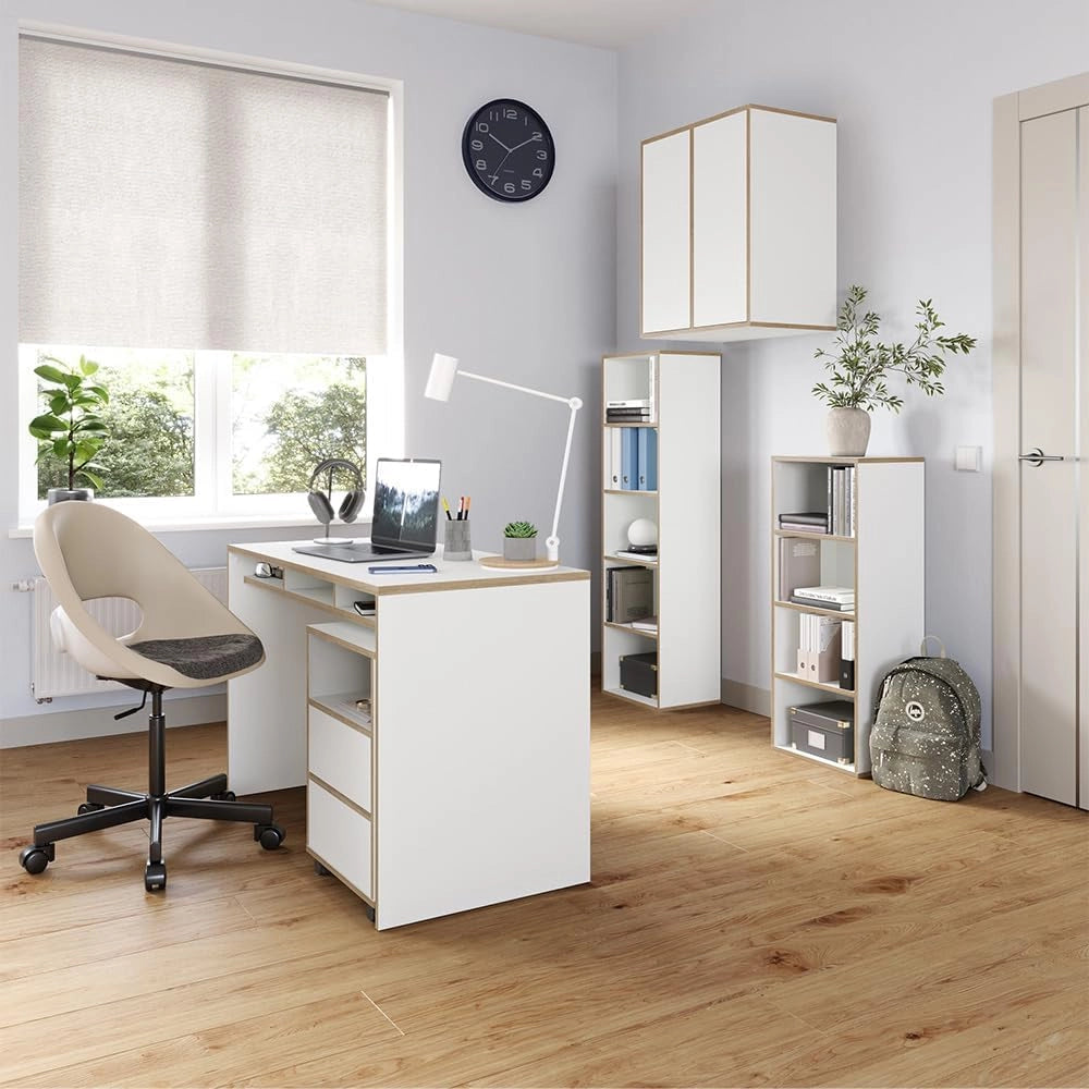 Libreria Tetrix, Bianco, 40 x 140 cm con 5 scomparti, per la conservazione di libri e decorazioni