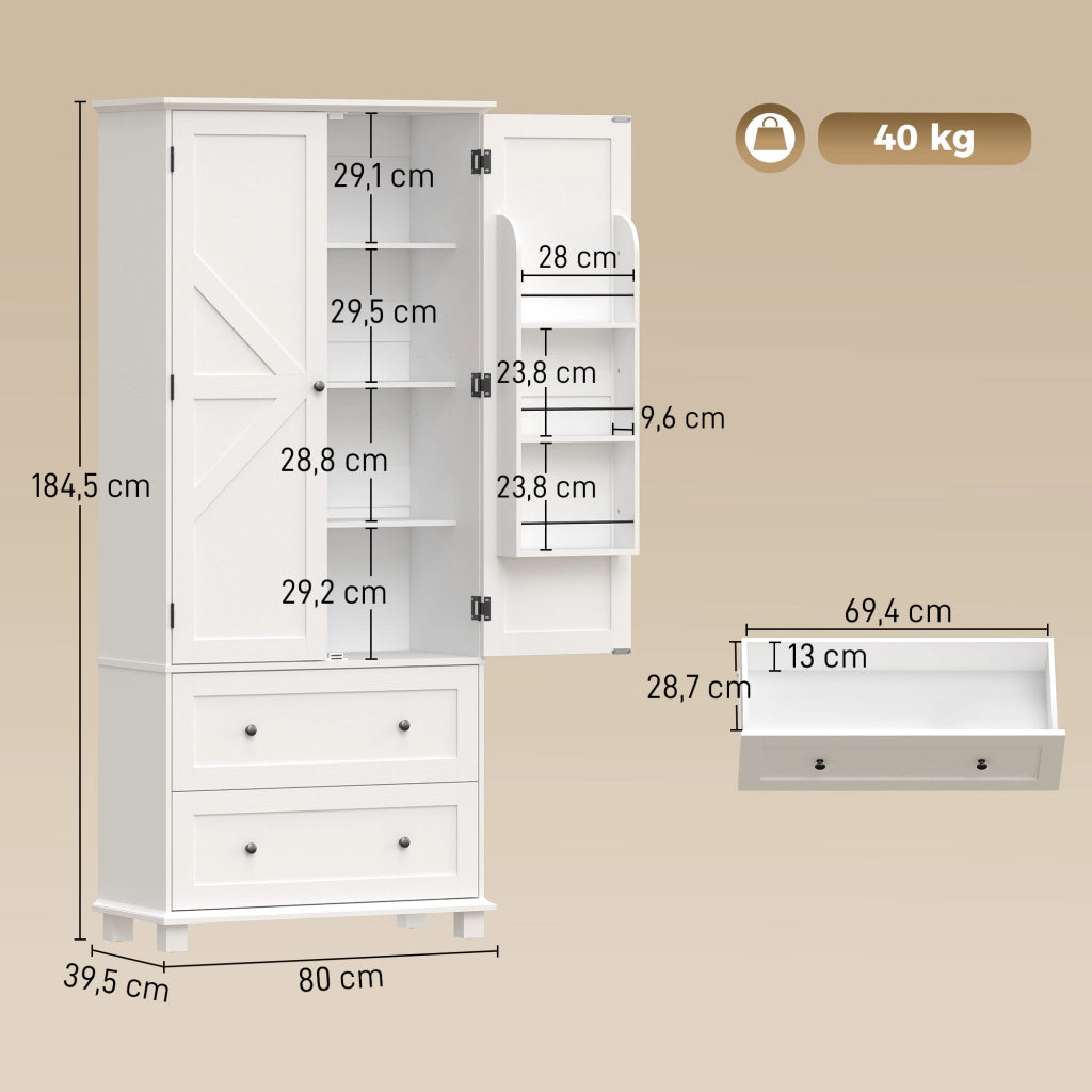 Armadio da cucina 2 ante 2 cassetti ¨C zephmum ¨C bianco 80x39.5x184.5cm