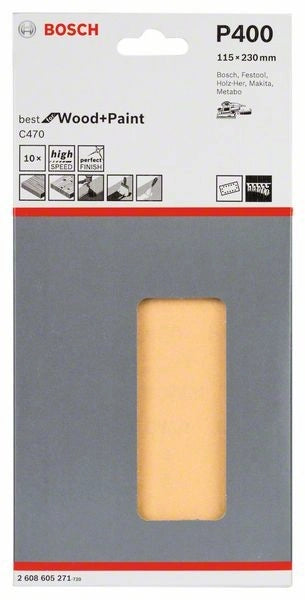 2608605271 - Set 10 fogli abrasivi C470 , 115mm X230mm , P400 , BEST for LEGNO +VERNICE