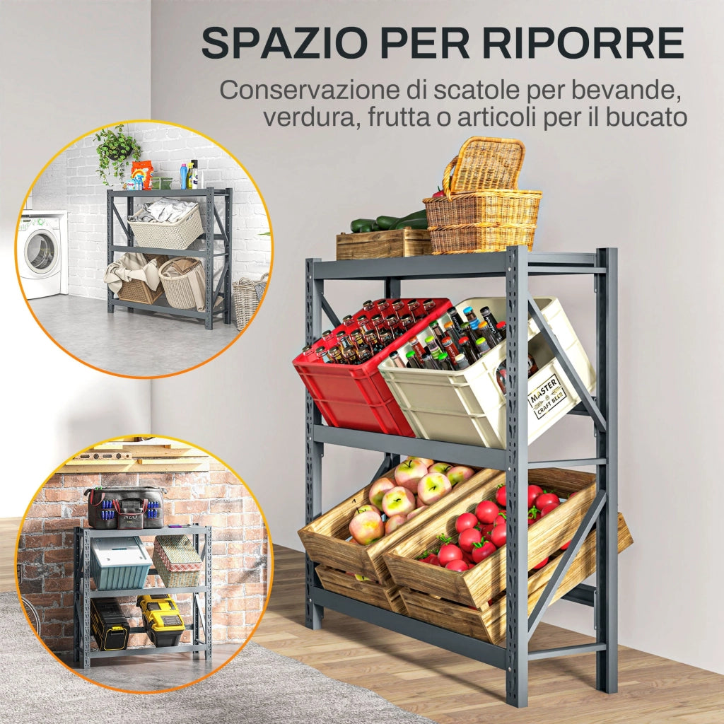 Scaffale Autoportante a 3 Livelli Ripiani Regolabili per 6 Casse di Bevande 110x30x110 cm Grigio