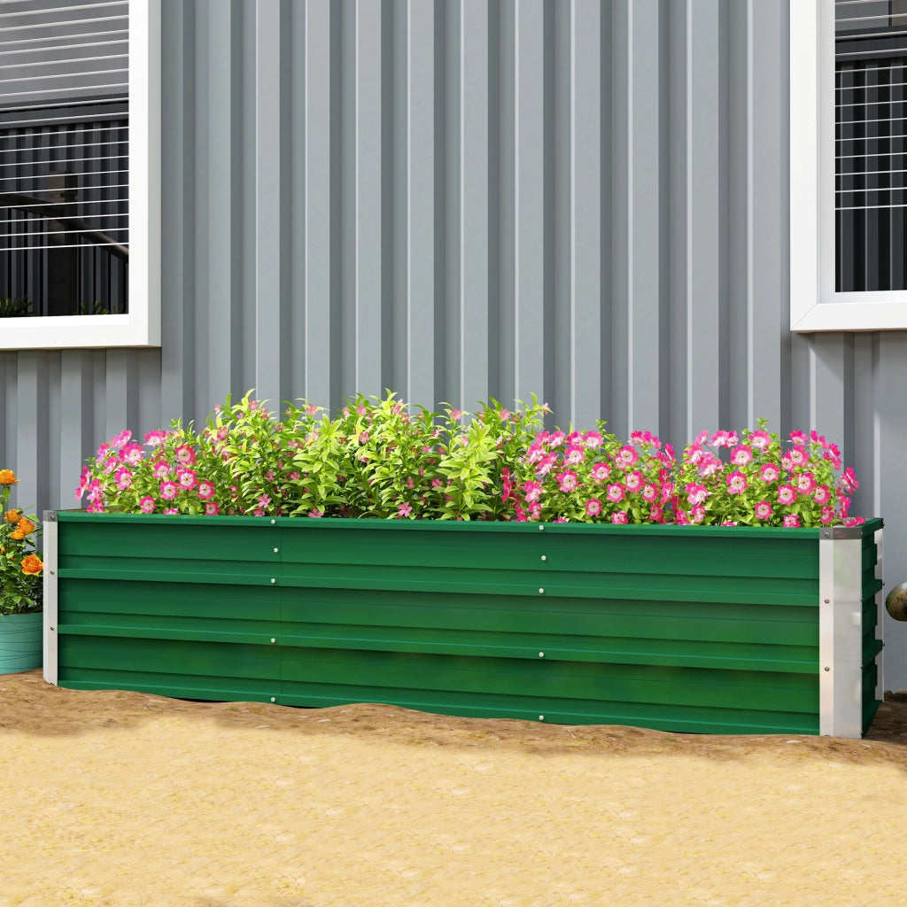 Fioriera rialzata in acciaio ¨C Xylo ¨C 3 scomparti, 183x47x40cm, verde