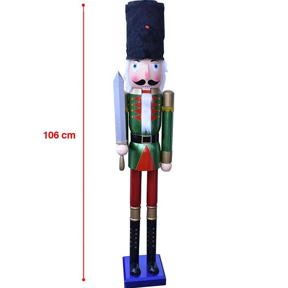 Trade Shop - Soldato Schiaccianoci Di Natale In Legno Altezza 106cm Decorazioni Natalizie -