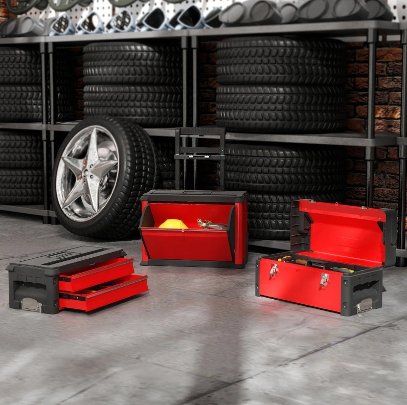 Carrello portautensili modulare rosso con 3 unità