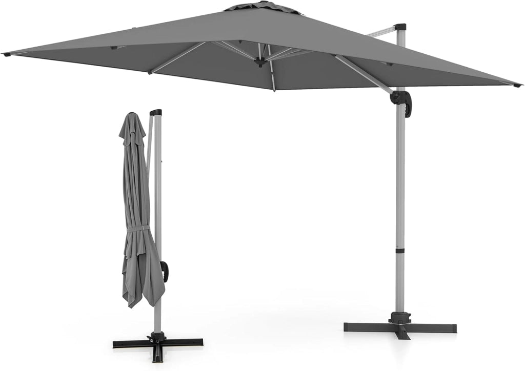 Ombrellone da Giardino Quadrato 3x3m, Pieghevole e Regolabile in Altezza con Base a Croce, Ombrellone da Balcone, Altezza 260cm, Ombrellone Parasole per Cortile, Terrazza, senza Base