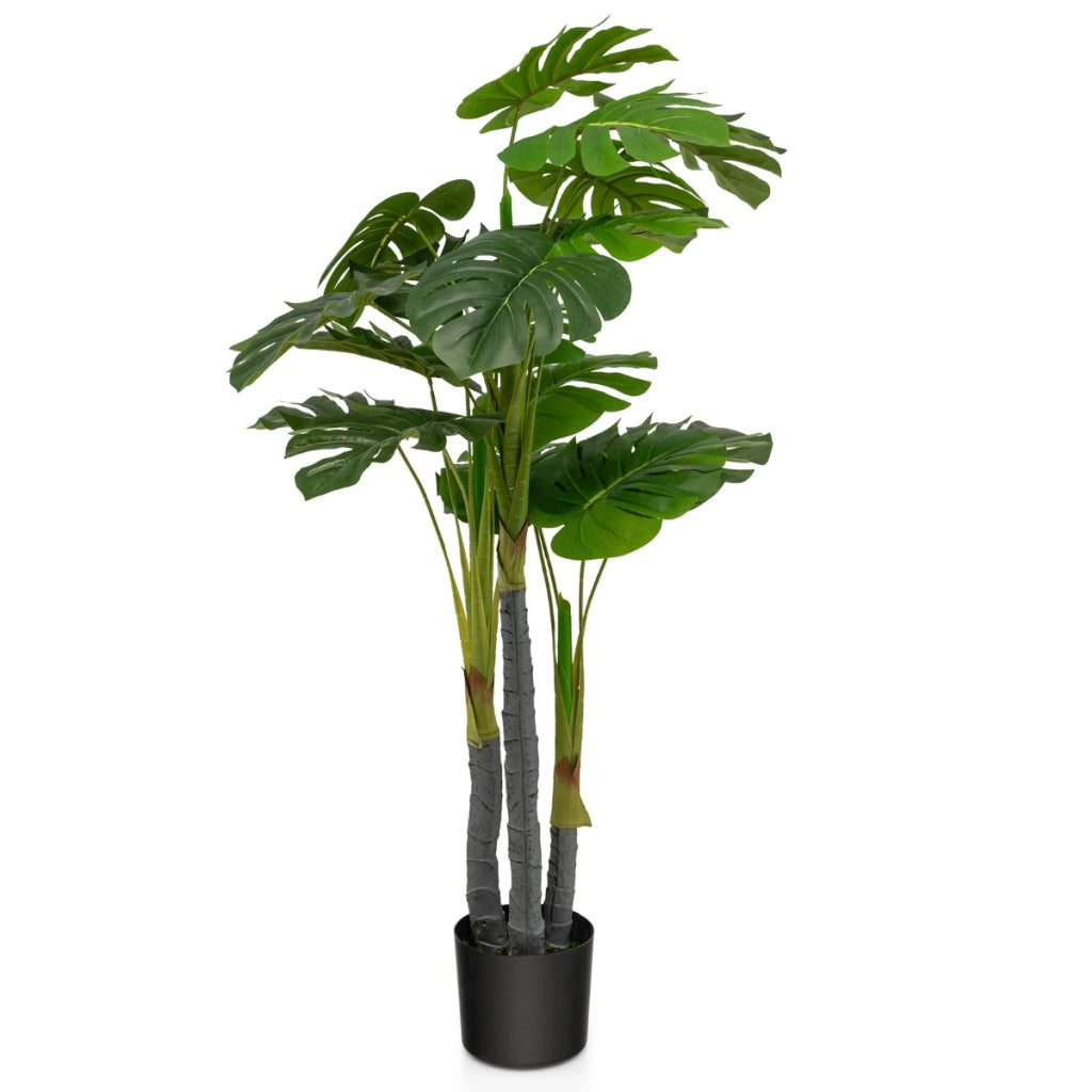 Albero di filodendro artificiale con supporto in cemento 3 rami e 20 foglie, Albero decorativo con foglie in PE-Piante artificiali