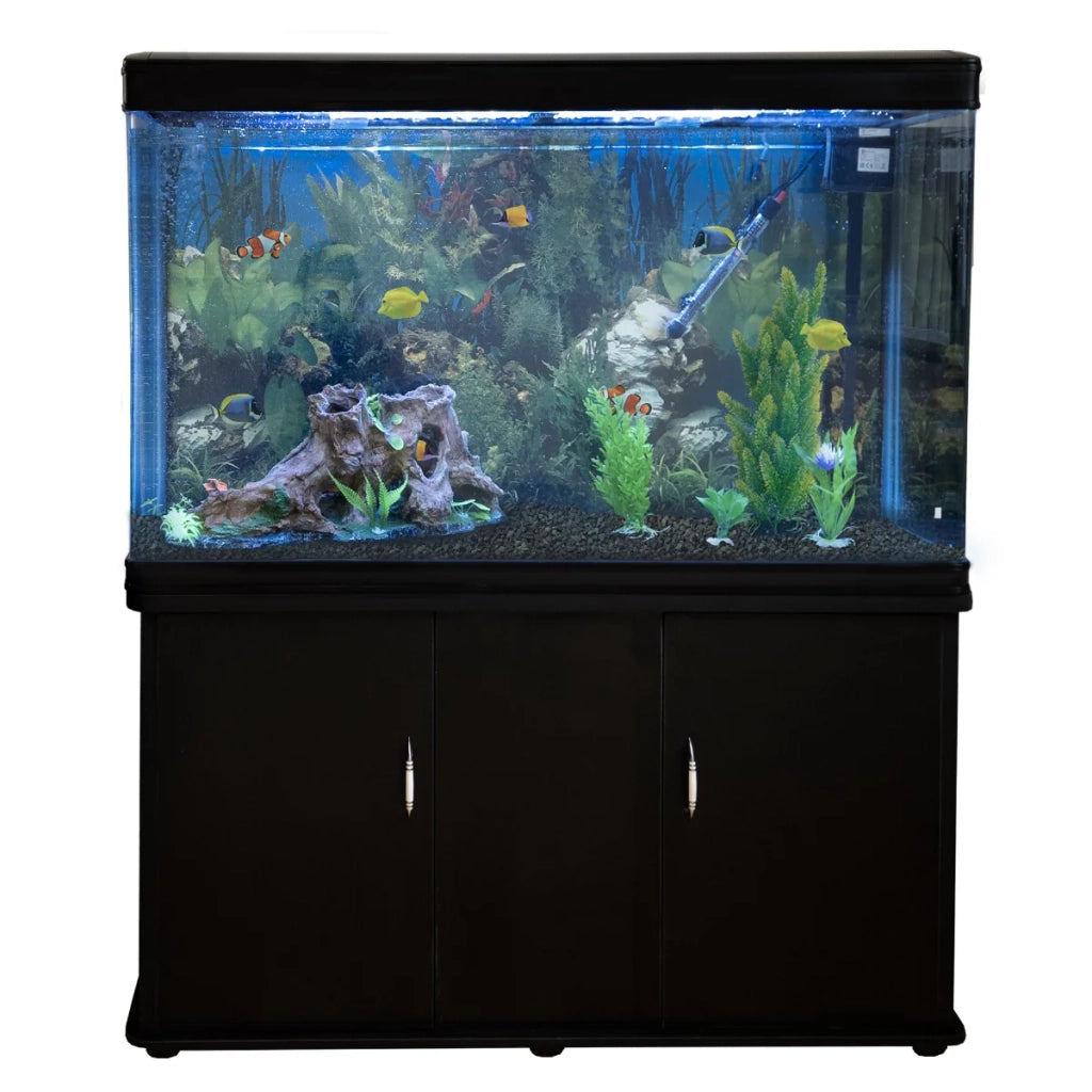 Acquario 300 Litri con Armadietto Nero e Kit con Fondale, Piante e Ghiaia Nera