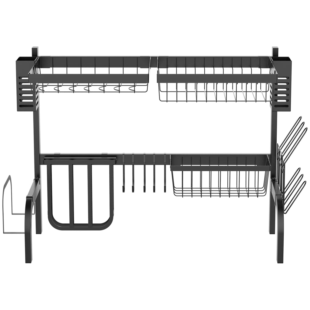 Scolapiatti da Lavello Modulabile a 2 Livelli con Piedini Antiscivolo. in Acciaio. 65x31.5x52.5 cm. Nero