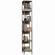 Libreria Verticale Salvaspazio 6 Ripiani 29,5x30x185 cm Marrone e Acciaio Nero