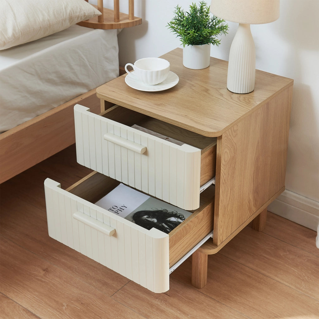 Comodino Ferrersp Mobile Contenitore con 2 Cassetti 50 x 40 x 40 cm - Effetto Rovere / Avena Oatmeal [en.casa]