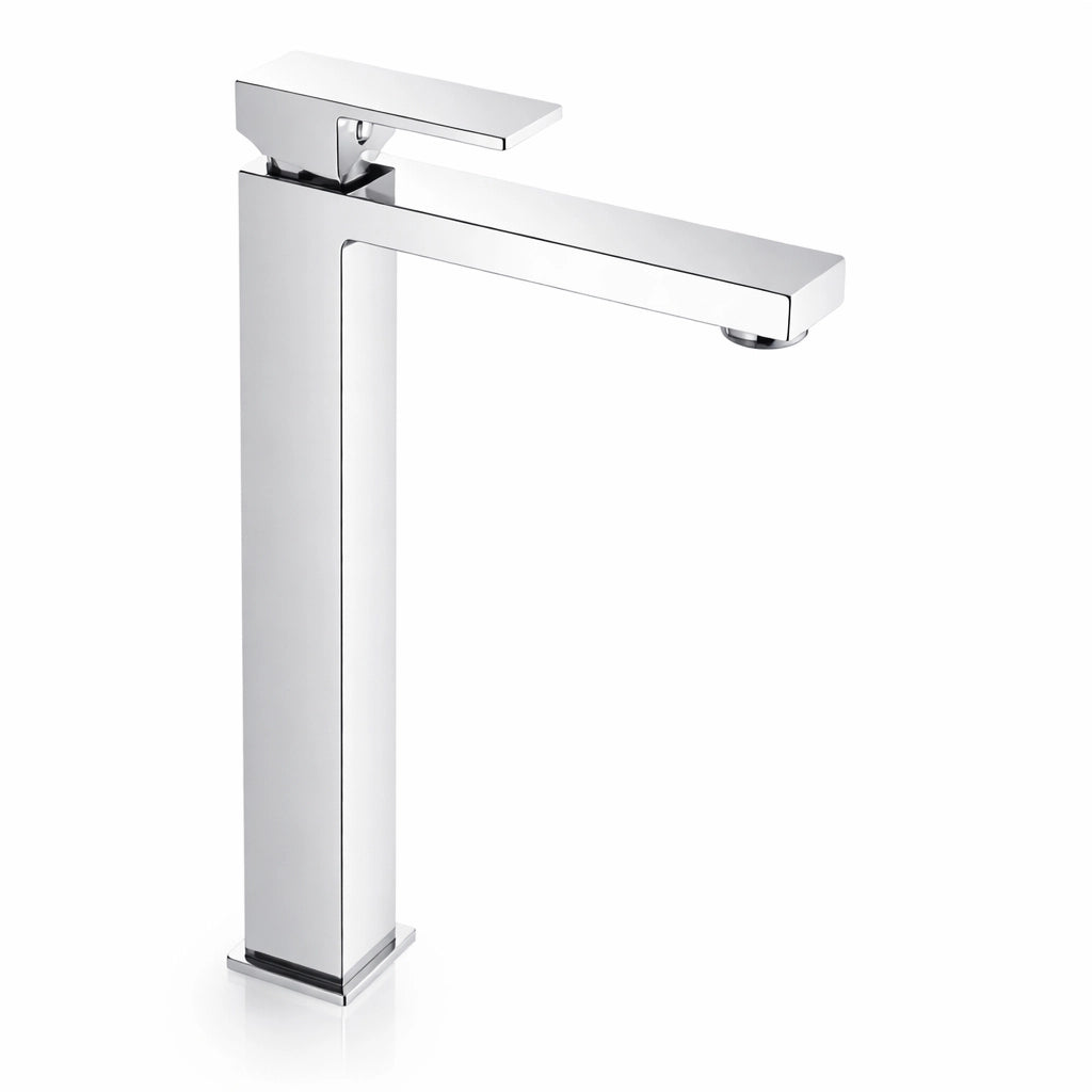 Miscelatore lavabo stile quadrato alto per lavandini appoggio