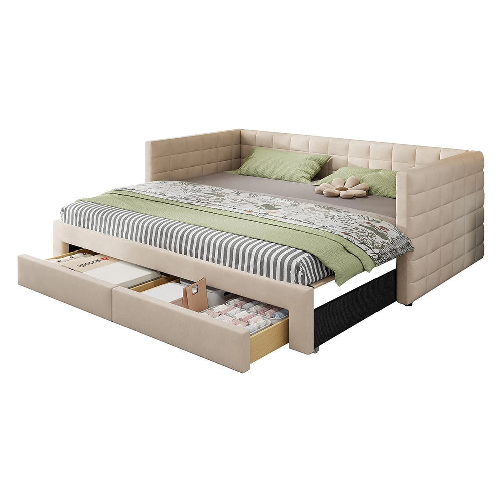 Divano letto 3in1 90x190cm?- Xylo - gigogne cotone/lino beige