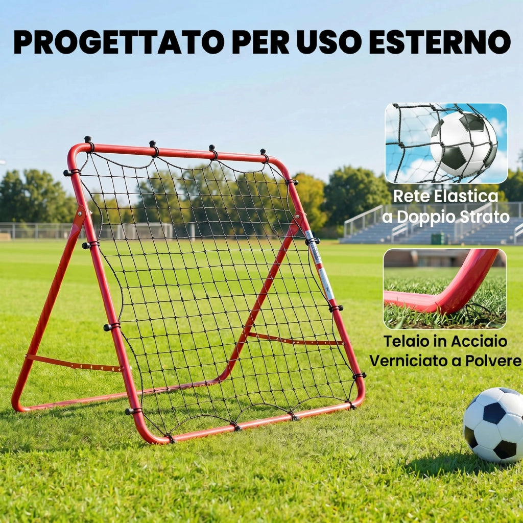 Rete Rebounder per Calcio 103x72x89 cm 5 Angolazioni Regolabili Telaio in Acciaio Rosso
