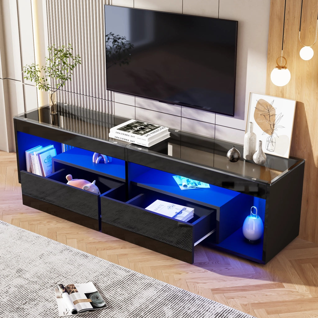 Mobile TV LED lucido - Zephmum- Fino a 70 pollici, 2 cassetti, nero