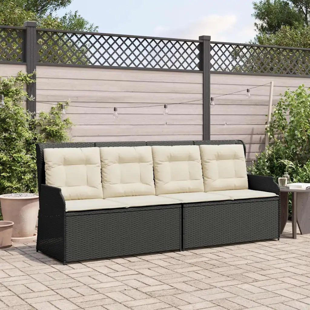 Panca Reclinabile da Giardino con Cuscini-Sgabello-Sedia da esterno Nera in Polyrattan 211578