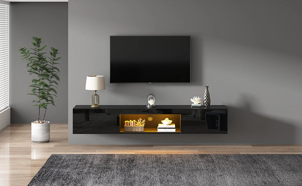 Cassettiera per TV nera lucida in MDF e truciolare; 160 cm