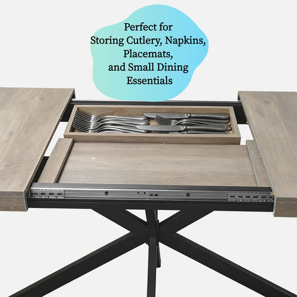 Tavolo da pranzo allungabile per 4-6 persone con vano contenitore nascosto stile industriale in MDF e metallo grigio