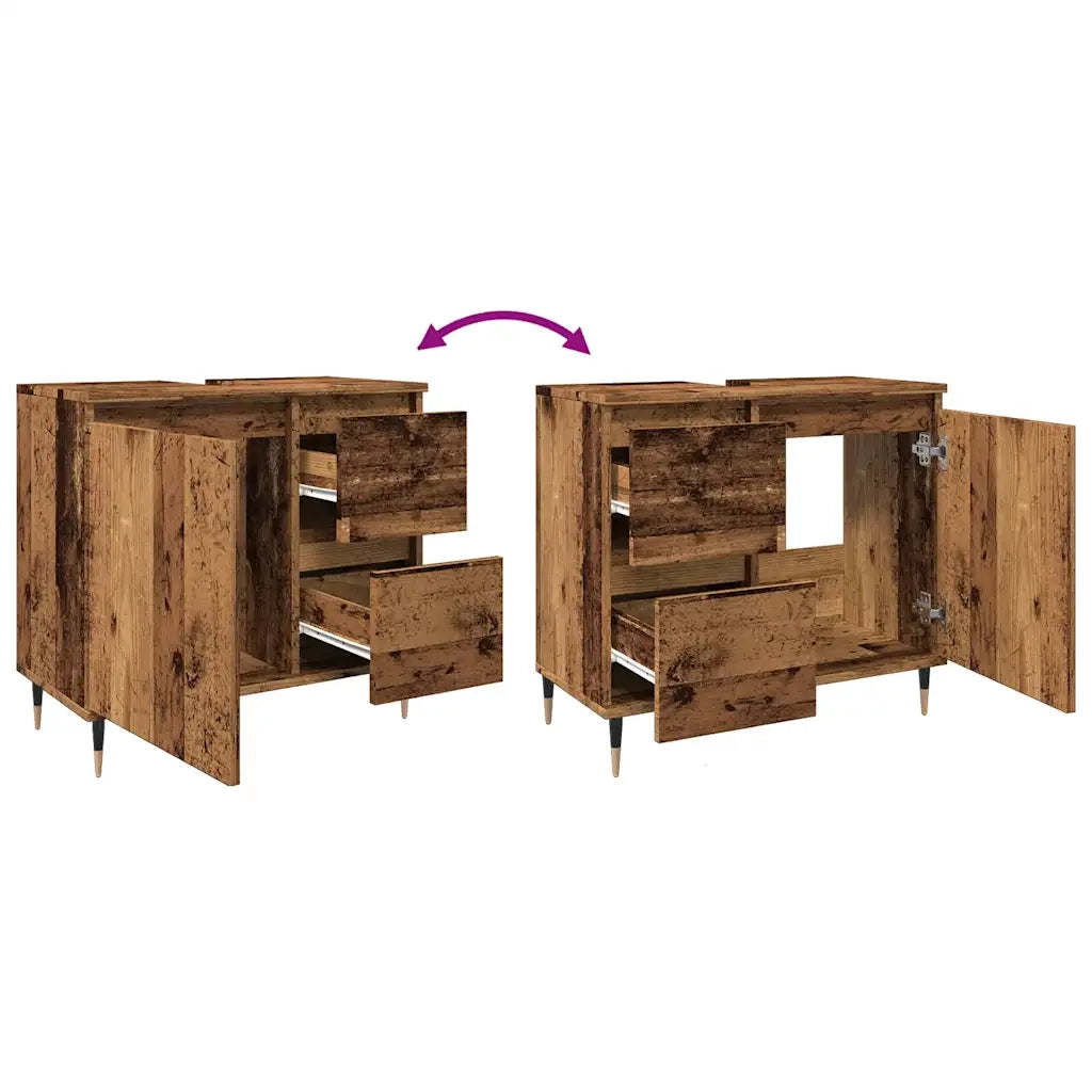 Armadietto da Bagno Legno Antico 65x33x60 cm in Truciolato