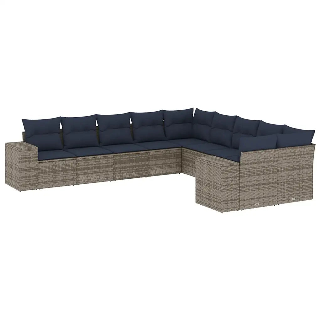 Set Divani da Giardino 10 pz con Cuscini Grigio in Polyrattan 3223110