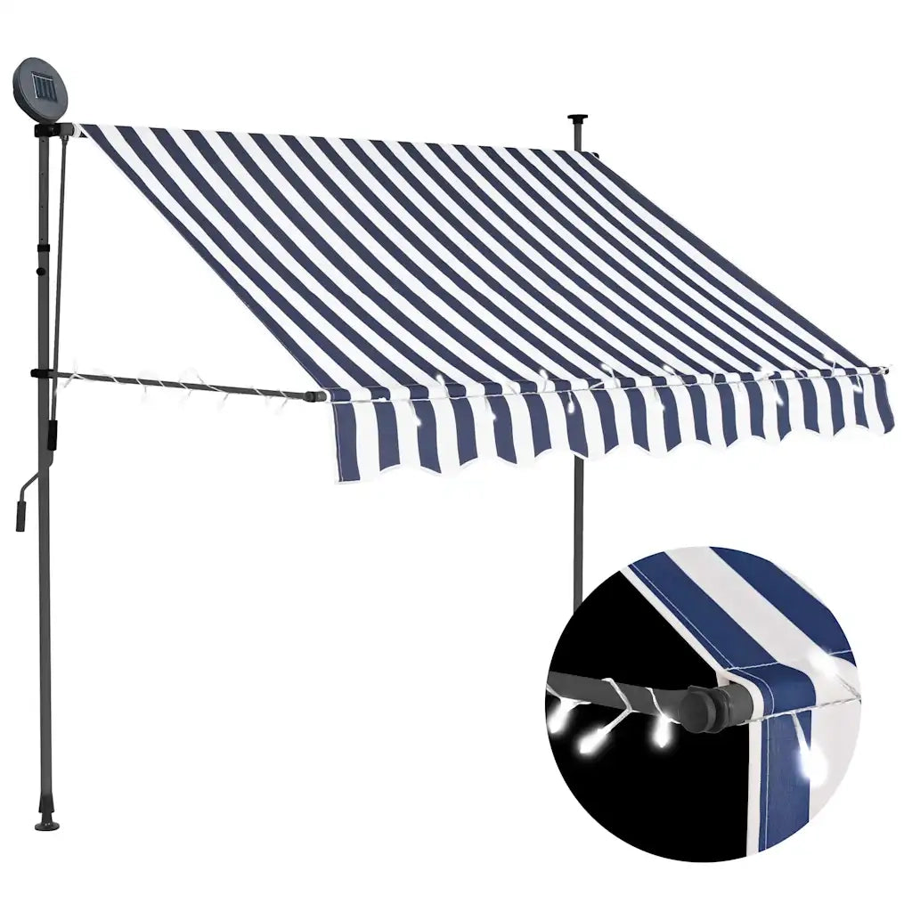 Tenda da Sole Retrattile Manuale con LED 150 cm Blu e Bianco cod mxl 18857