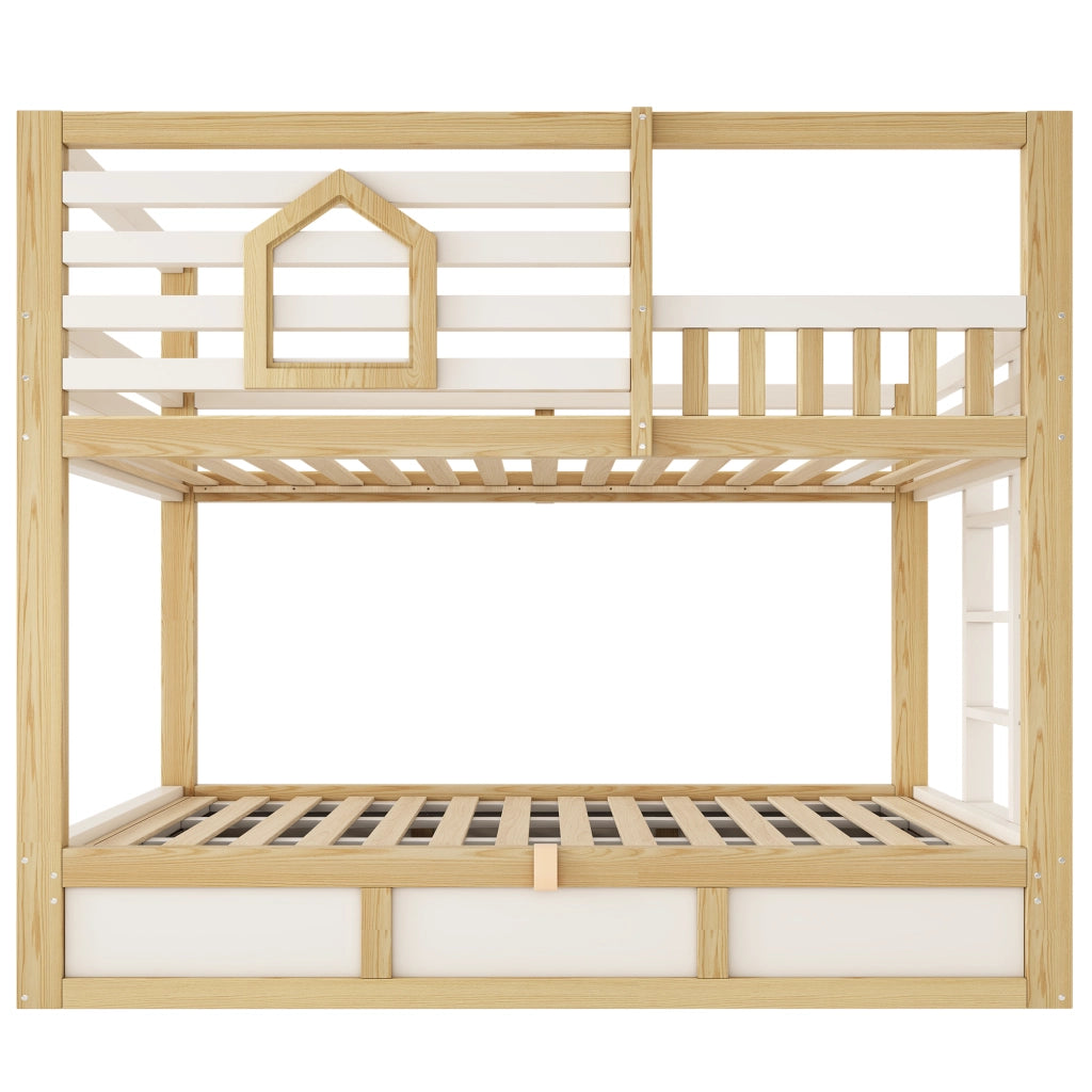 Letto a Castello 90 x 200 cm; 2 Posti - Contenitore e Scala - in Legno - Bianco e Rovere