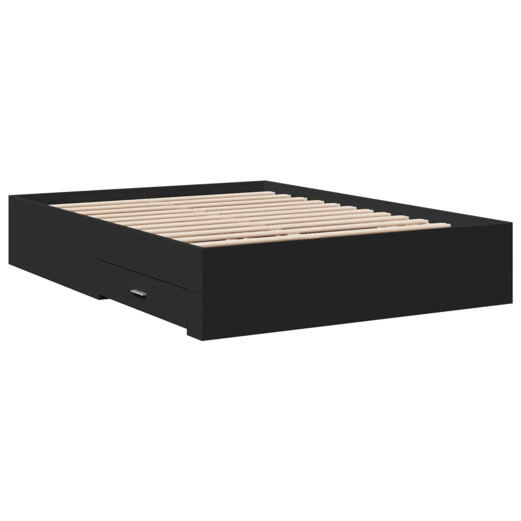Letto matrimoniale | Letto per adulti | Giroletto con Cassetti Nero 140x190 cm in Legno Multistrato