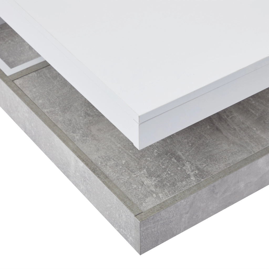 TAVOLINO DA SALOTTO Doppio piano girevole 360° 70x70x36 cm Bianco/effetto marmo