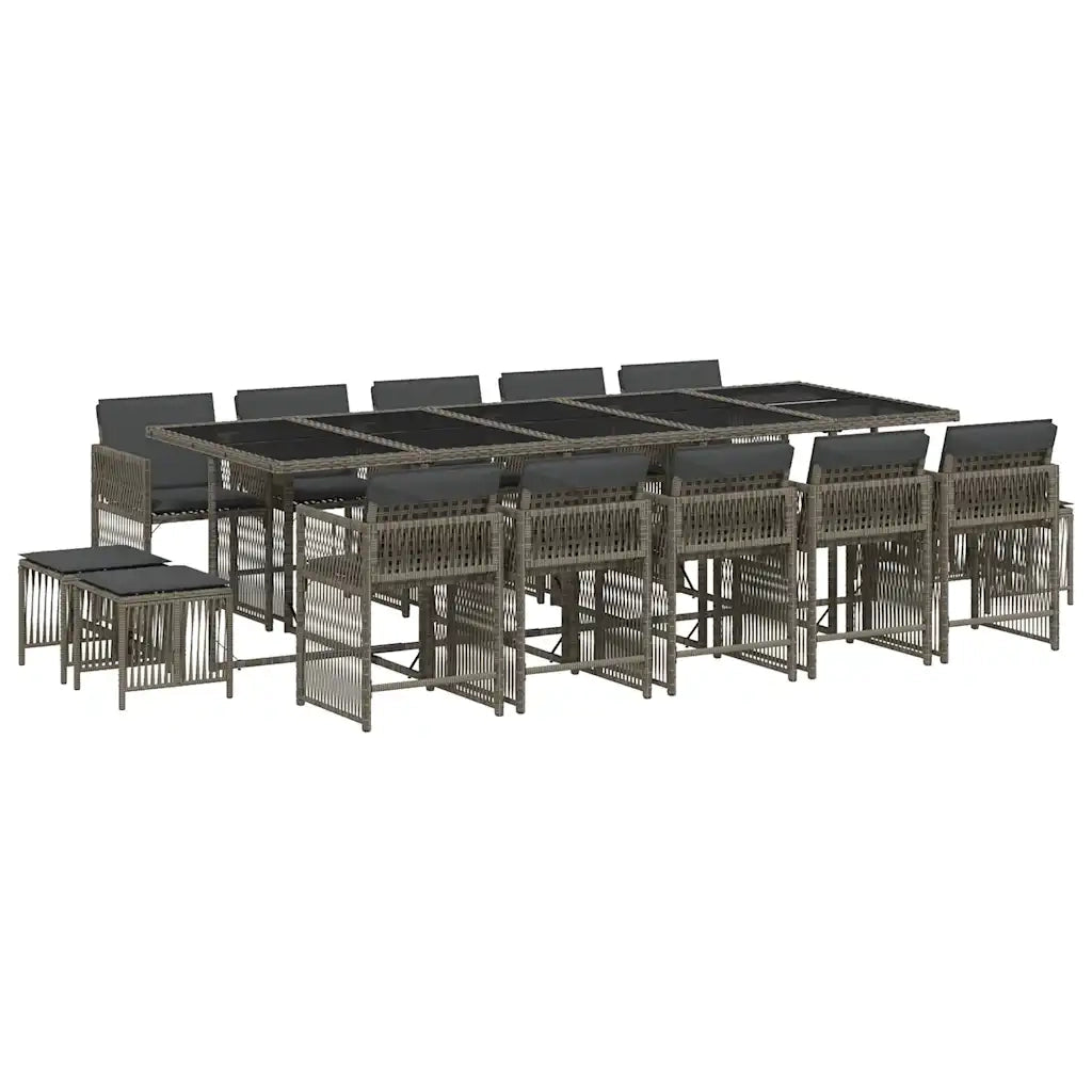 Set da Pranzo da Giardino 15 pz con Cuscini Grigio Polyrattan 3211712