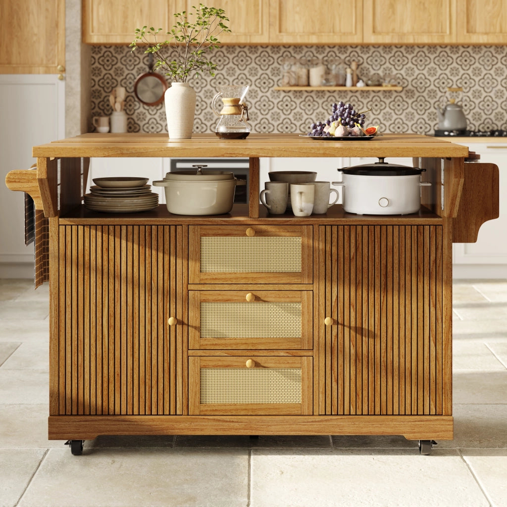 TAVOLO carrello cucina pieghevole 142,5x80x95 cm MDF e metallo marrone scuro