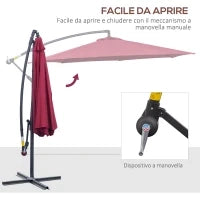 Ombrellone da Giardino 3x2.5 m a Braccio Inclinabile con Manovella, Rosso Scuro