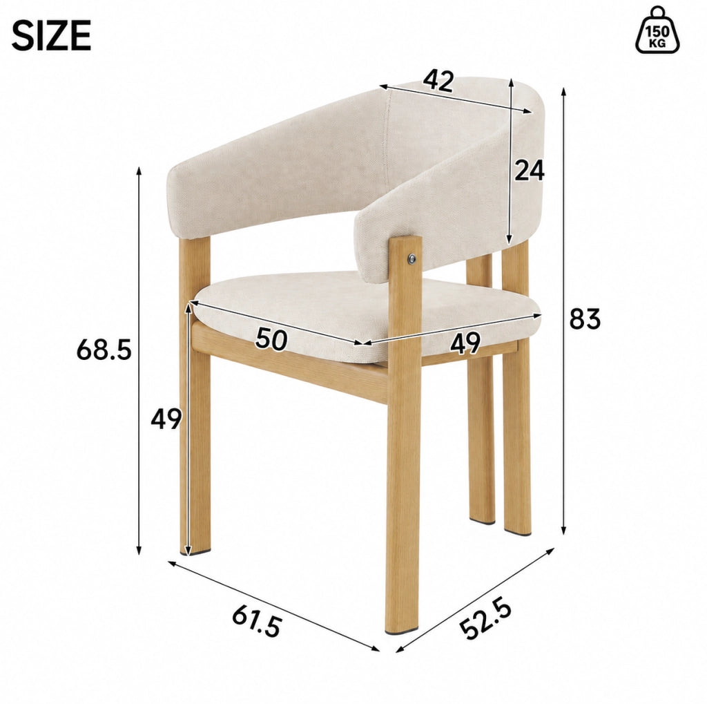SEDIA con braccioli Set da 4 pezzi Metallo effetto legno e Lino Beige