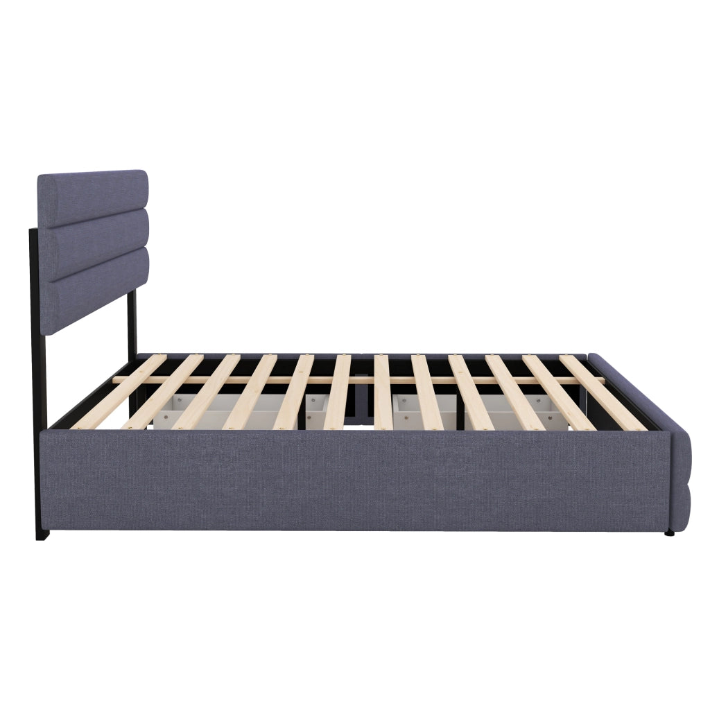 DESMIU Letto con Cassetti 140 × 200 cm 2 posti con 2 cassetti e letto estraibile, senza materasso, grigio