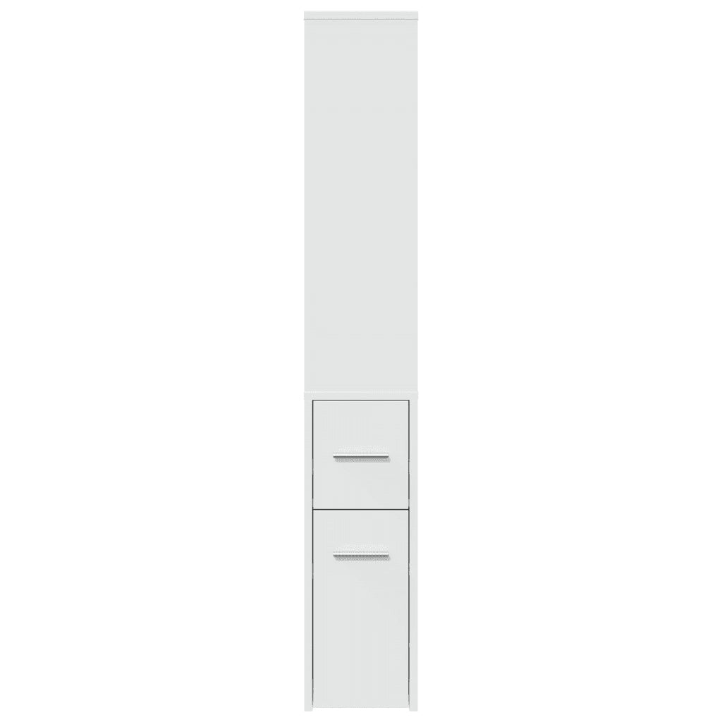 Mobiletto da bagno stretto e pratico con rotelle 22 x 41 x 135 cm design elegante con vano contenitore in legno composito bianco 02_0050664