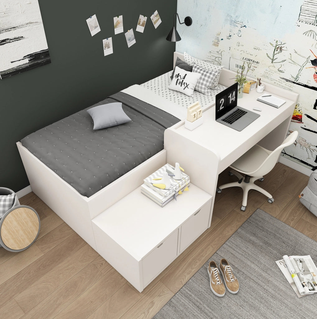 Letto singolo per bambini 90x200 cm con scrivania e cassetti