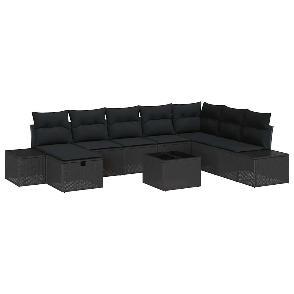 Set Divano da Giardino con cuscino 9 pcs Nero polyrattan 3359442