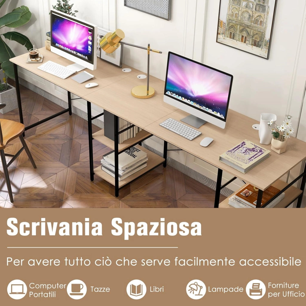 Scrivania Angolare per Computer con Supporto per Monitor, Scrivania Porta PC in Legno, Scrivania Salvaspazio e Moderna per Ufficio e Studio, 242 x 60 x 75 cm (Naturale)